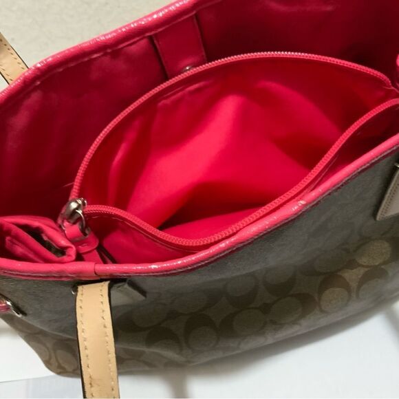 Coach Signature Bag F29084 Carryall Large Tote Drawstring Khaki Pomegranate Brow - Picture 10 of 14